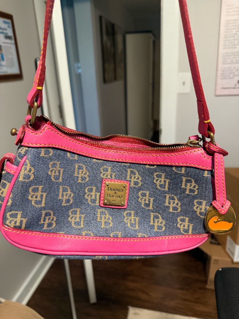 Dooney & Bourke Monogram Shoulder Bag Pink Trim Small Purse Y2K